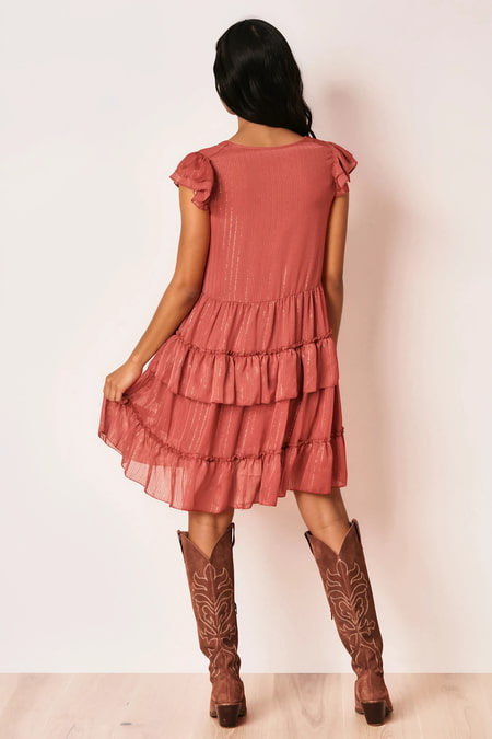Flounce dress with V-neck