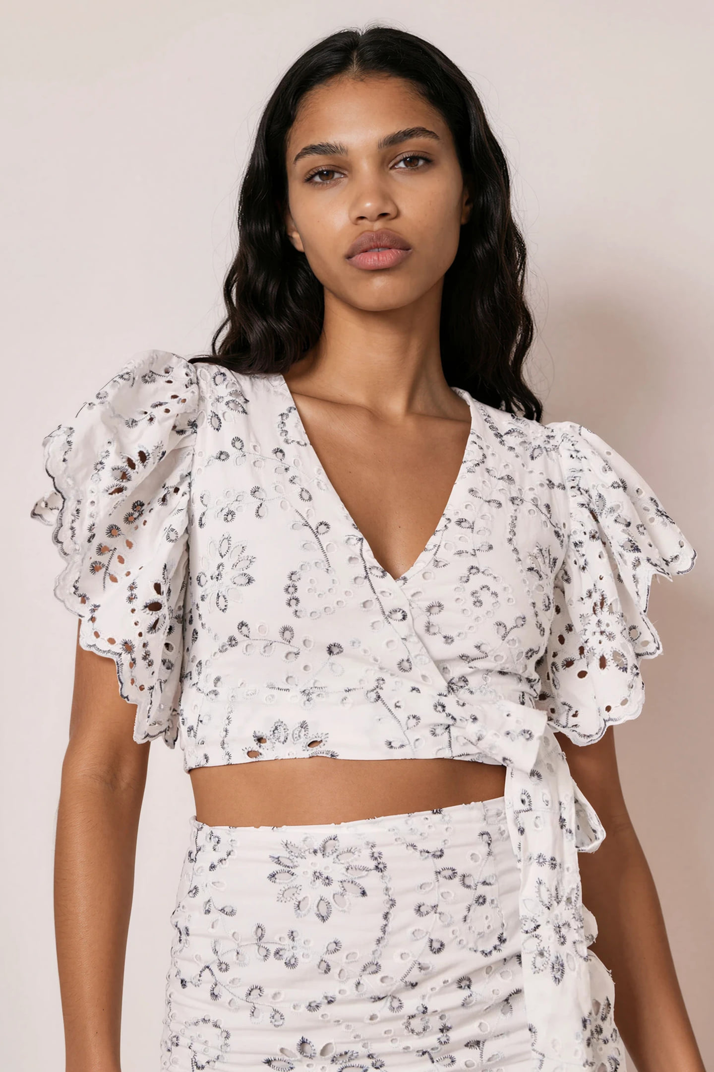 Wrap blouse lace perforation