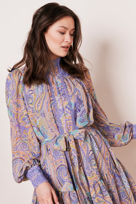 CLAIRE LUISE Long sleeve dress paisley in purple
