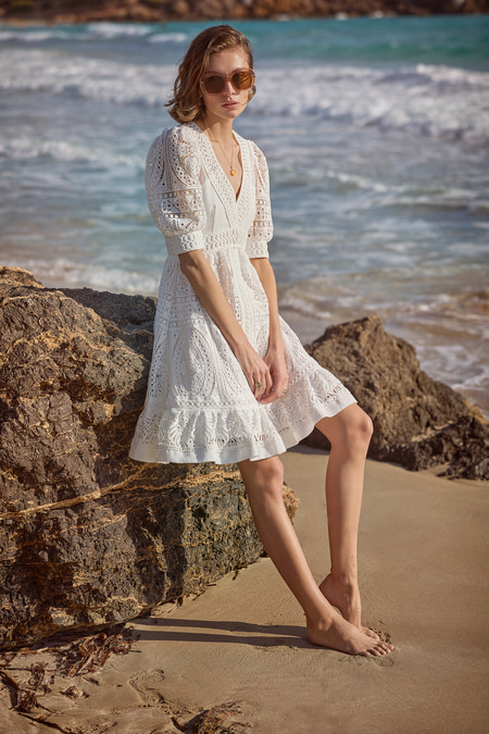 CLAIRE LUISE® Mini dress with hole details in ecru