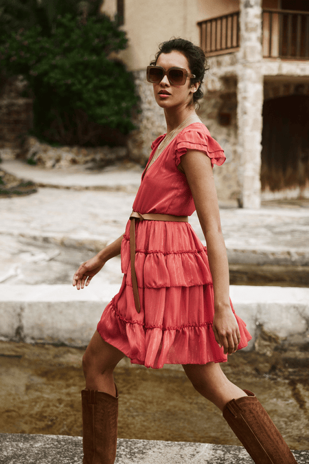 V neck 2025 flounce dress