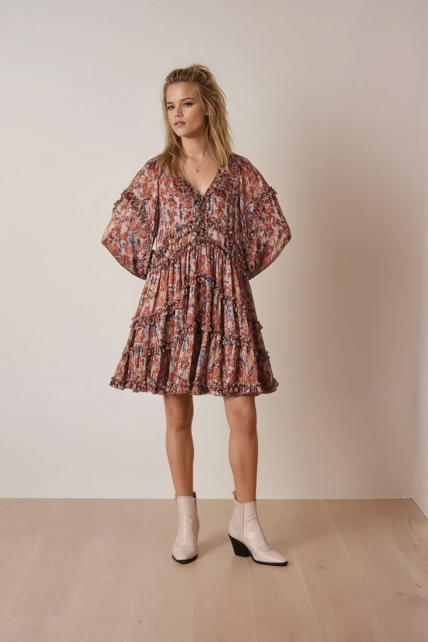Rüschenkleid mit V-Ausschnitt
