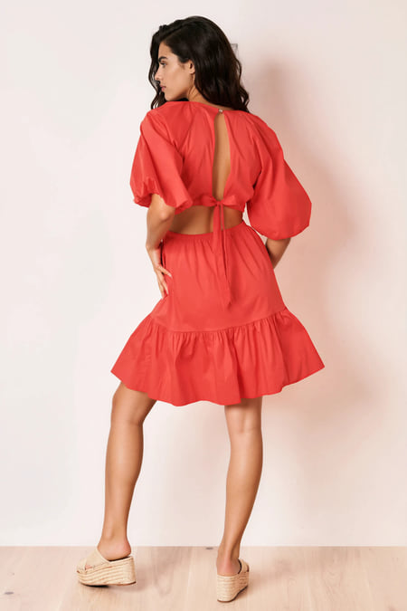 CLAIRE LUISE Flounce dress with cut-outs in orange