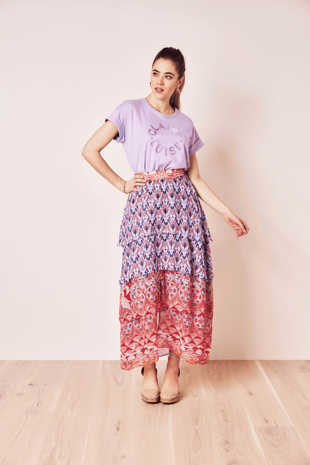 Long graphic flounce skirt