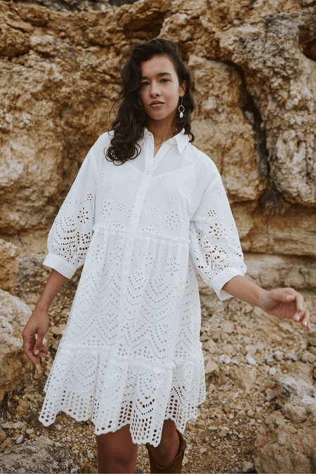 CLAIRE LUISE Shirt dress with lace in ecru
