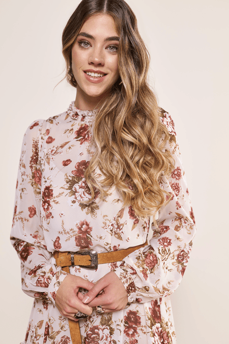 Hochgeschlossenes Blumenkleid