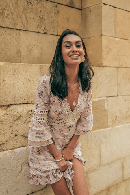 Floral dress with hole lace