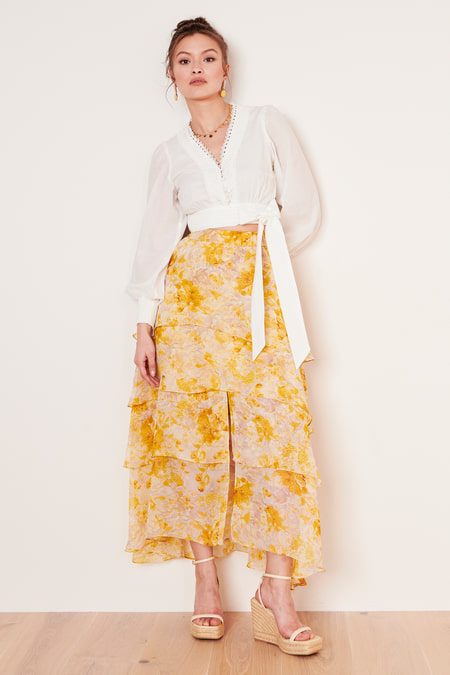 Midi skirt with floral pattern