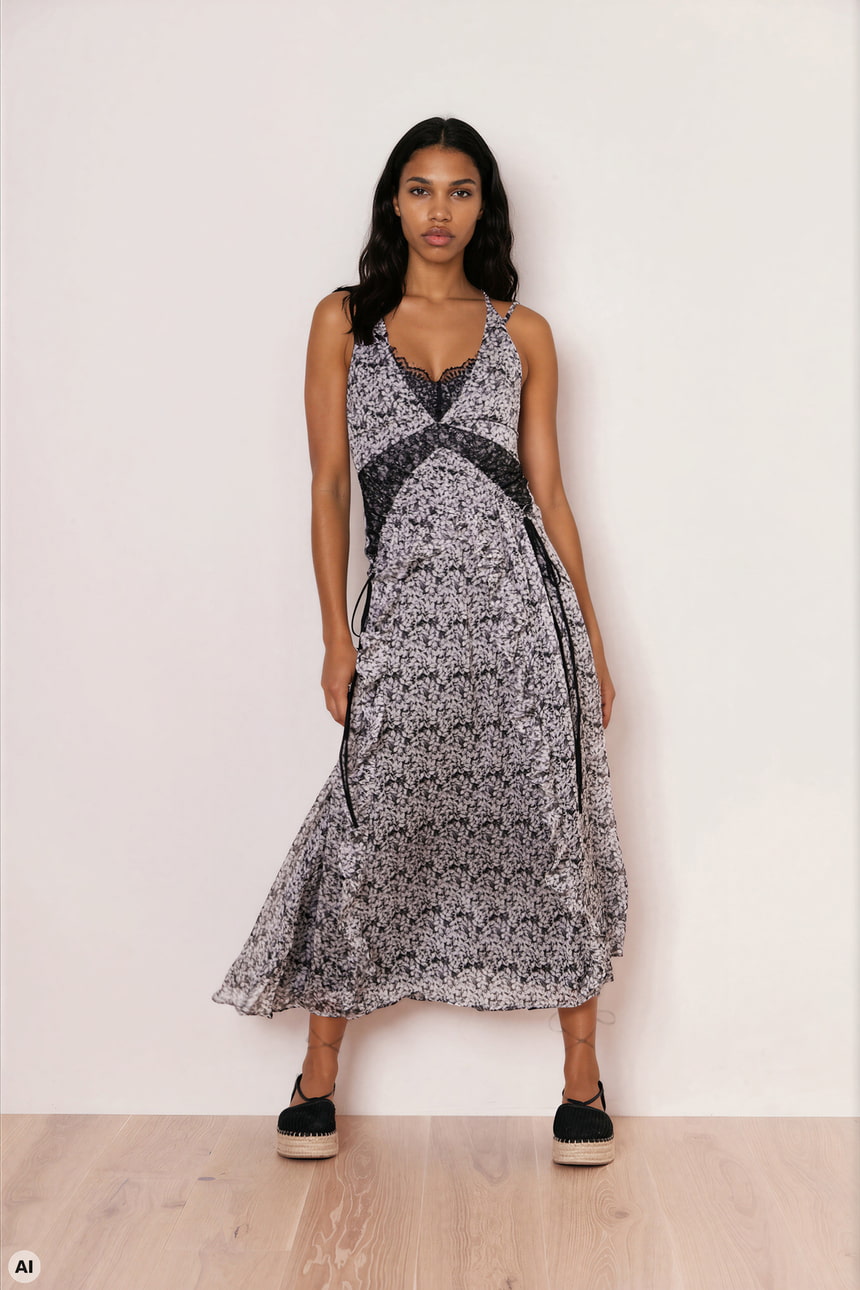 Strap dress with lace