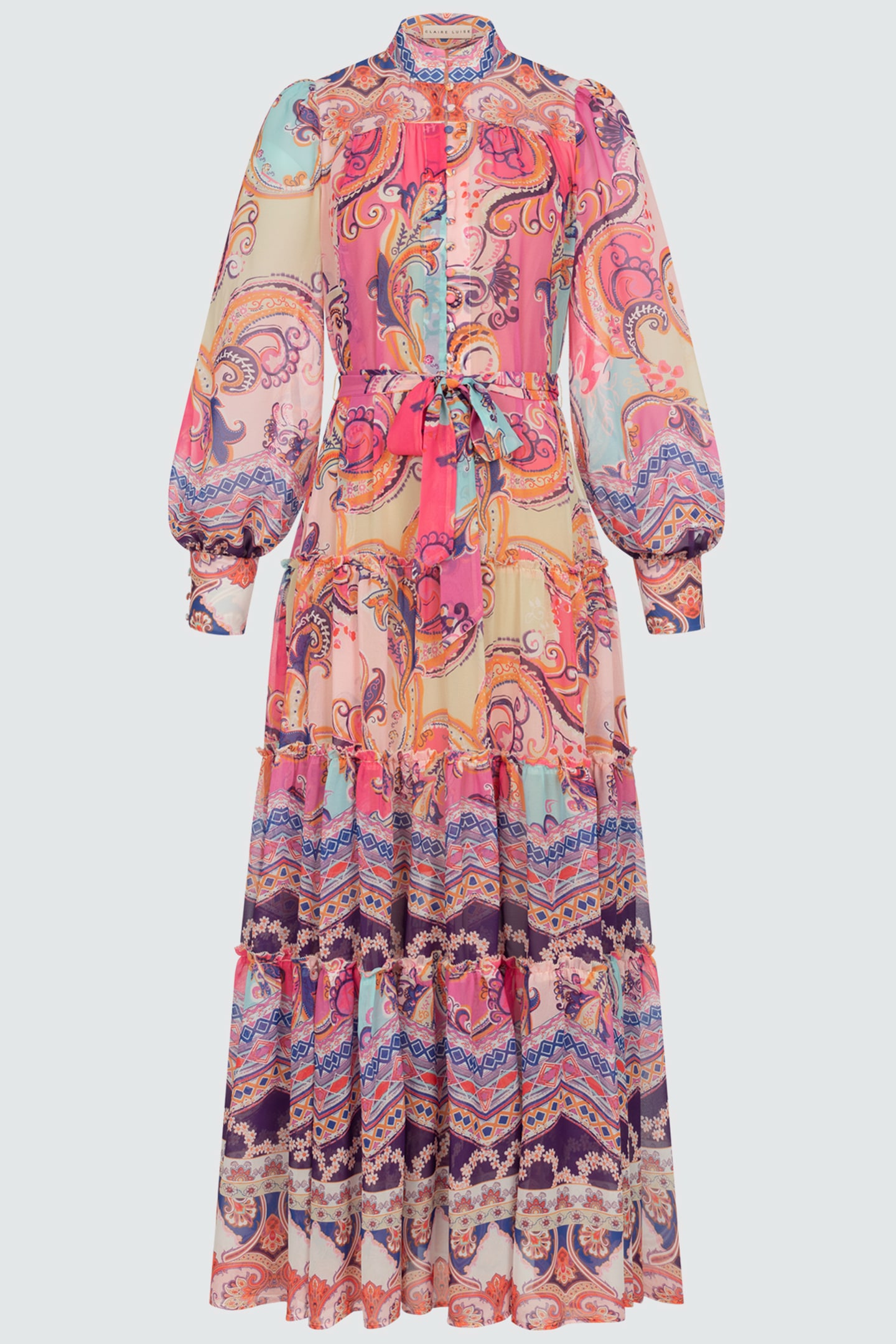 High-neck paisley dress