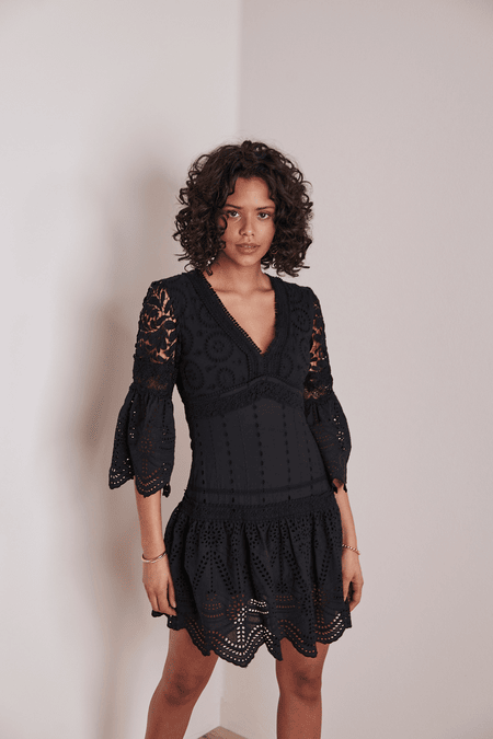 V neck long sleeve lace dress on sale