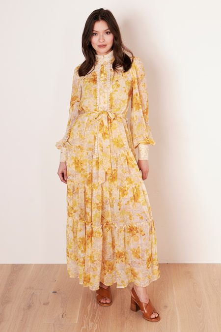 Yellow embroidered maxi dress cheap