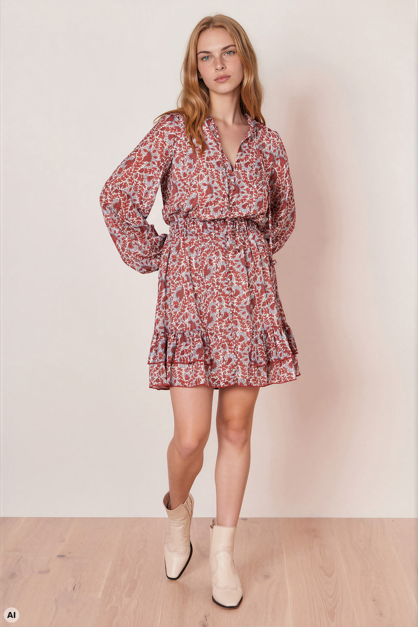 Dress with button placket