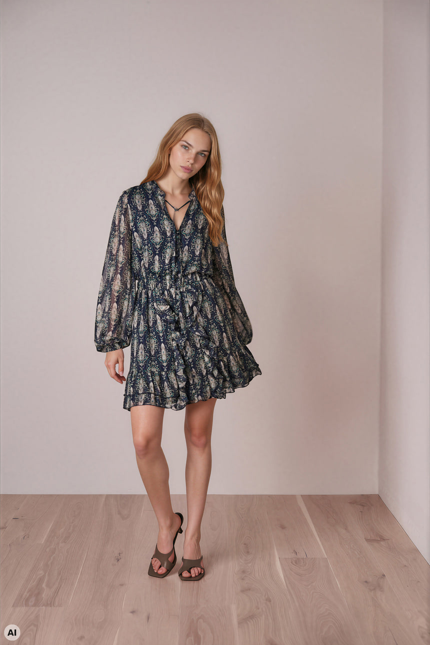 Ruffle dress with ornaments