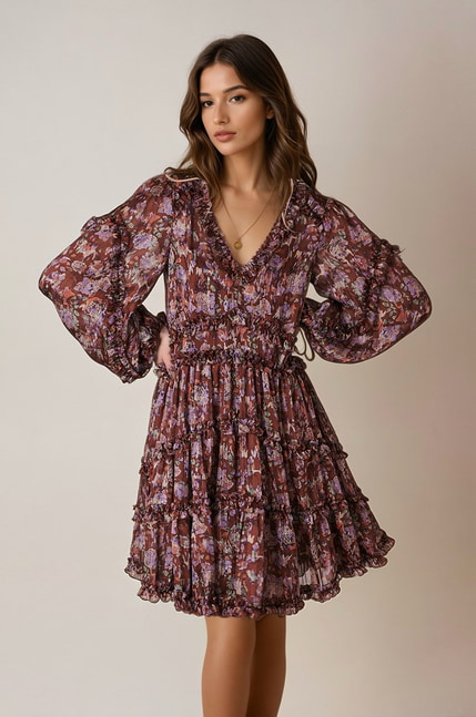 Rüschenkleid mit V-Ausschnitt