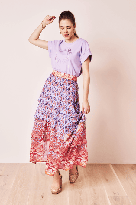 Long graphic flounce skirt