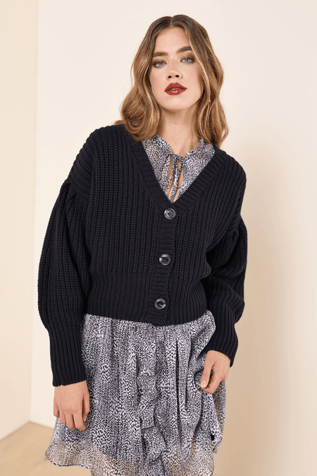 Black merino 2025 wool cardigan