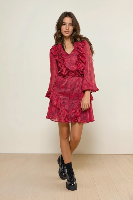 Langarmkleid mit Rüschen