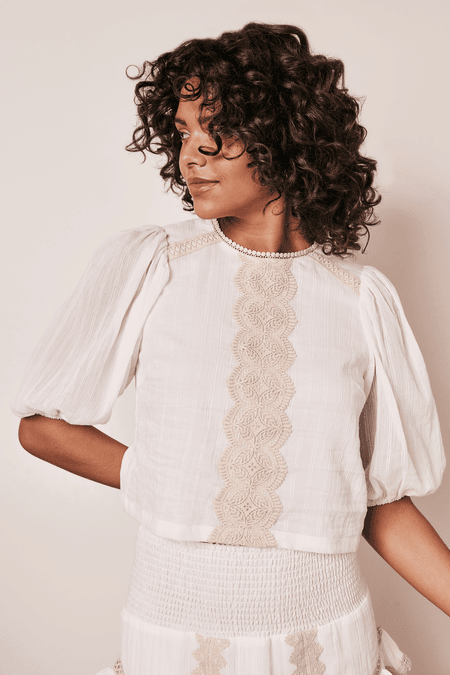 Blouse with embroidered lace