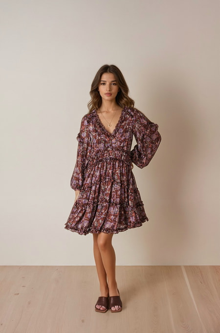 Rüschenkleid mit V-Ausschnitt