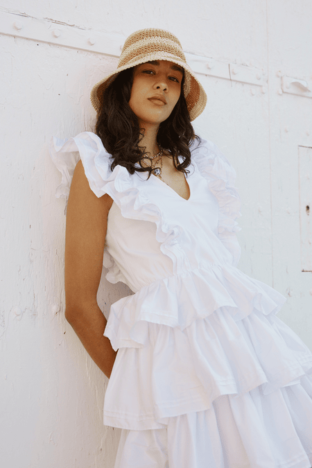 White flounce outlet dress