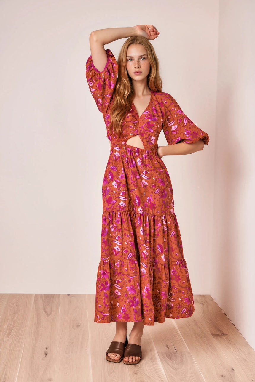 Blumiges Cut-out Kleid