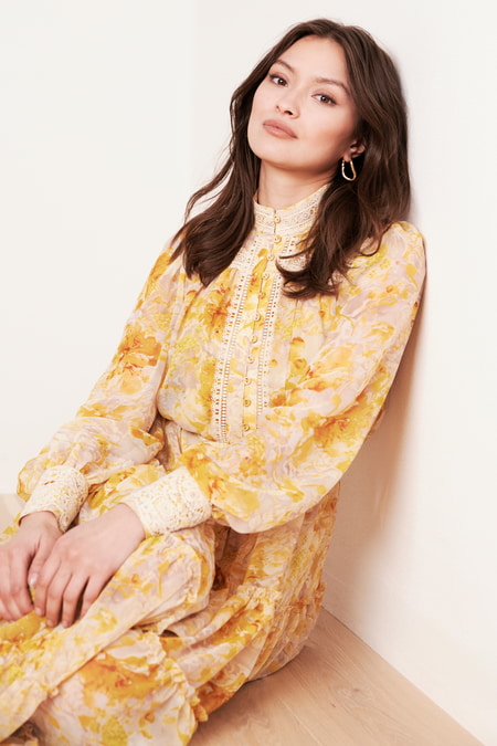 CLAIRE LUISE Embroidered maxi dress in yellow