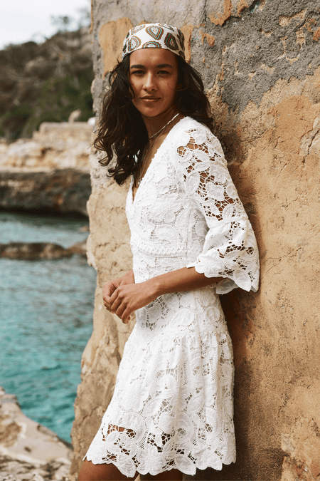 Lace flounce shift hotsell dress